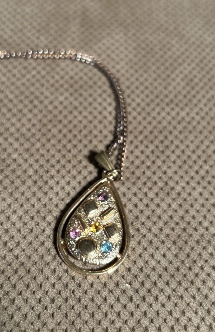 Sara Cov Necklace Gold Teardrop Artist Palette Rhinestones Sultana Zade Vintage